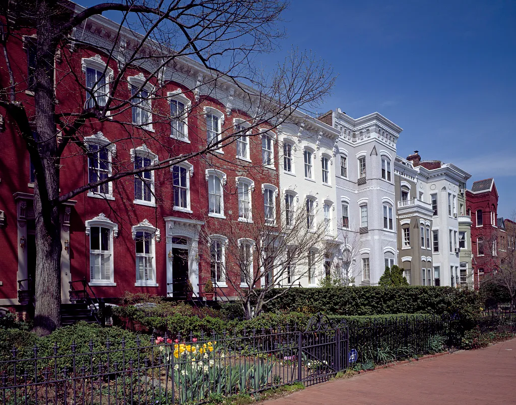 Photo took in 1980 showing a row of city houses in Capitol Hill