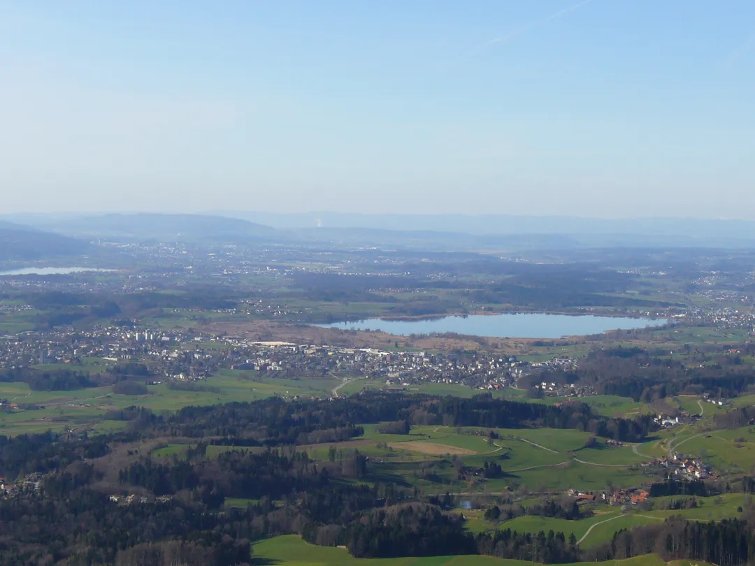 lake of Pfäffikon (Pfäffikersee), canton of Zurich, Switzerland. Picture taken from the top of the mountain Bachtel.