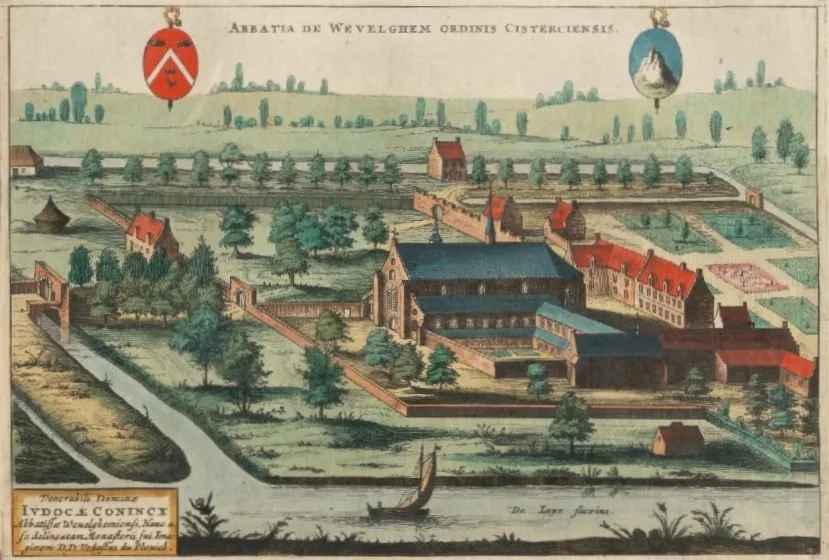 De Guldenbergabdij van Wevelgem in de eerste helft van de 17e eeuw (afbeelding uit Flandria Illustrata)