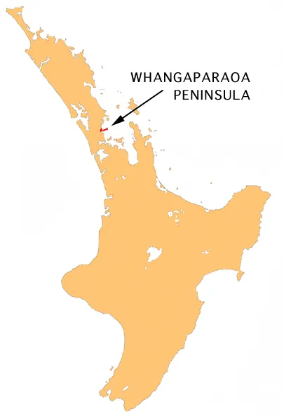 Location map of Whangaparaoa Peninsula, New Zealand