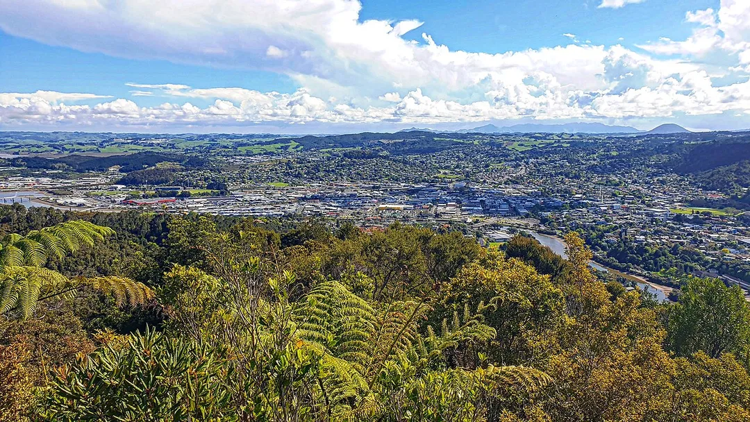 Looking westward towards central Whangārei from the Mount Parihaka lookout.