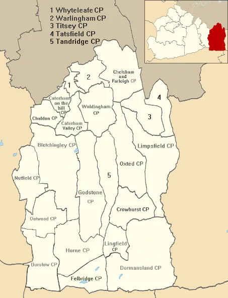 Civil parishes in the district of Tandridge, Surrey, England, United Kingdom