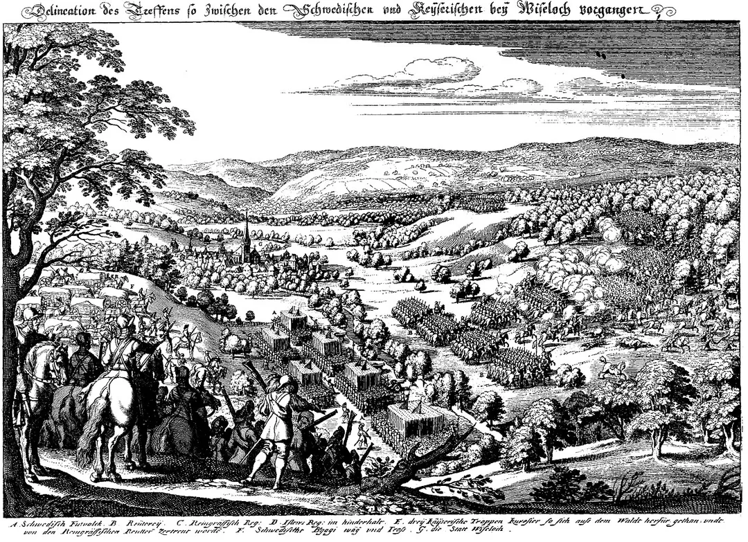 (Reprint um 1980) The Battle was 1632 in the Town Wiesloch; view from west to east