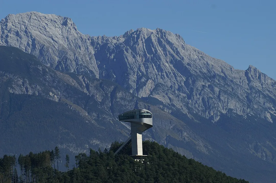 View of Bergisel ski jumping hill in Innsbruck (Austria) from the South
