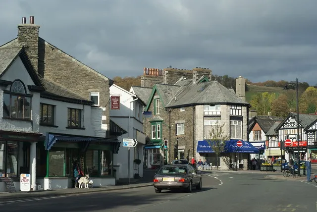 Main Road, Windermere.  Main Road continues to the left, with Crescent Road coming in from the right. Orrest Head can just be seen on the skyline.