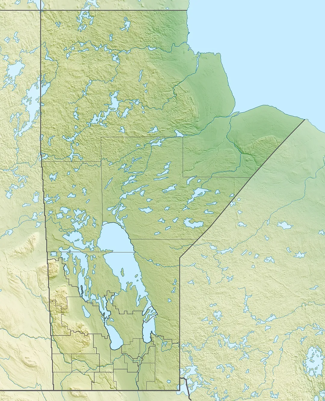 Physical location map of Manitoba, Canada