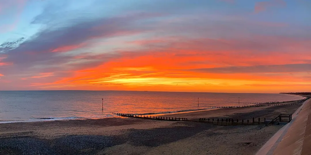 Sunrise at Withernsea beach, south end of the promenade.