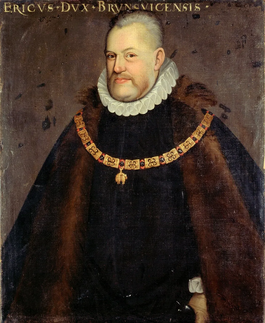 * Ericus Dux Brunsvicensis
Eric II of Brunswick-Lüneburg, Duke of Calenberg-Göttingen general in the army of Emperor Charles V and King Philip II of Spain. He married in 1545 with Sidonia of Saxony, daughter of Henry V of Saxony. Their marriage remained childless.

This anonymous painting from around 1573 is in the collection of the Bayerische Staats-Gemäldesammlung München, inv. No. 3114