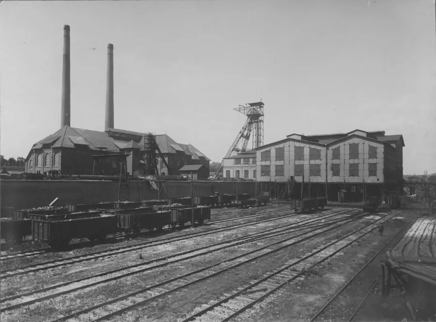 Jowisz coal mine in Wojkowice, Poland; winding towers of shafts Karol (lower) and Edward (higher)