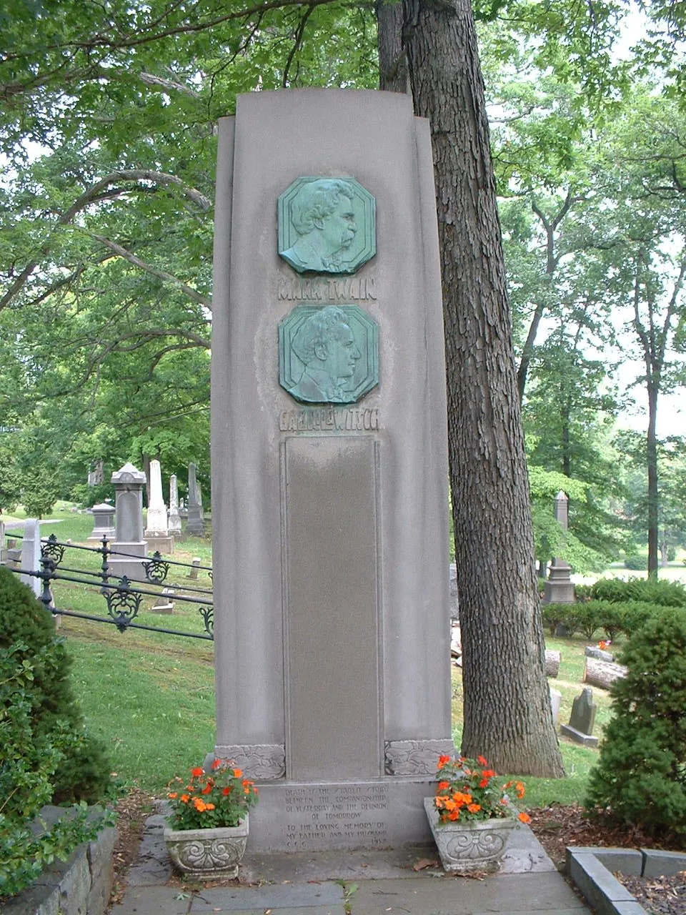 The grave of the writer Mark Twain and his son-in-law Ossip Gabrilowitsch in Elmira, New York.