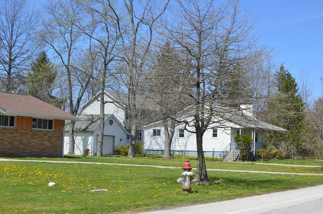 Houses on the western side of Brainard Road in southern Woodmere, Ohio, United States.