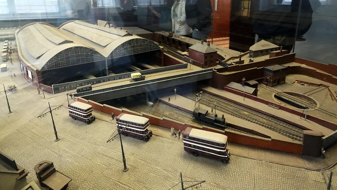 View of the rear of the shed from the other side. Trams running along Chester Street.