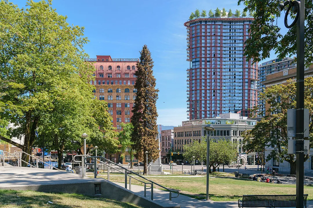 Dominion Building (left) and Woodward's Building (right) in Vancouver, Canada
