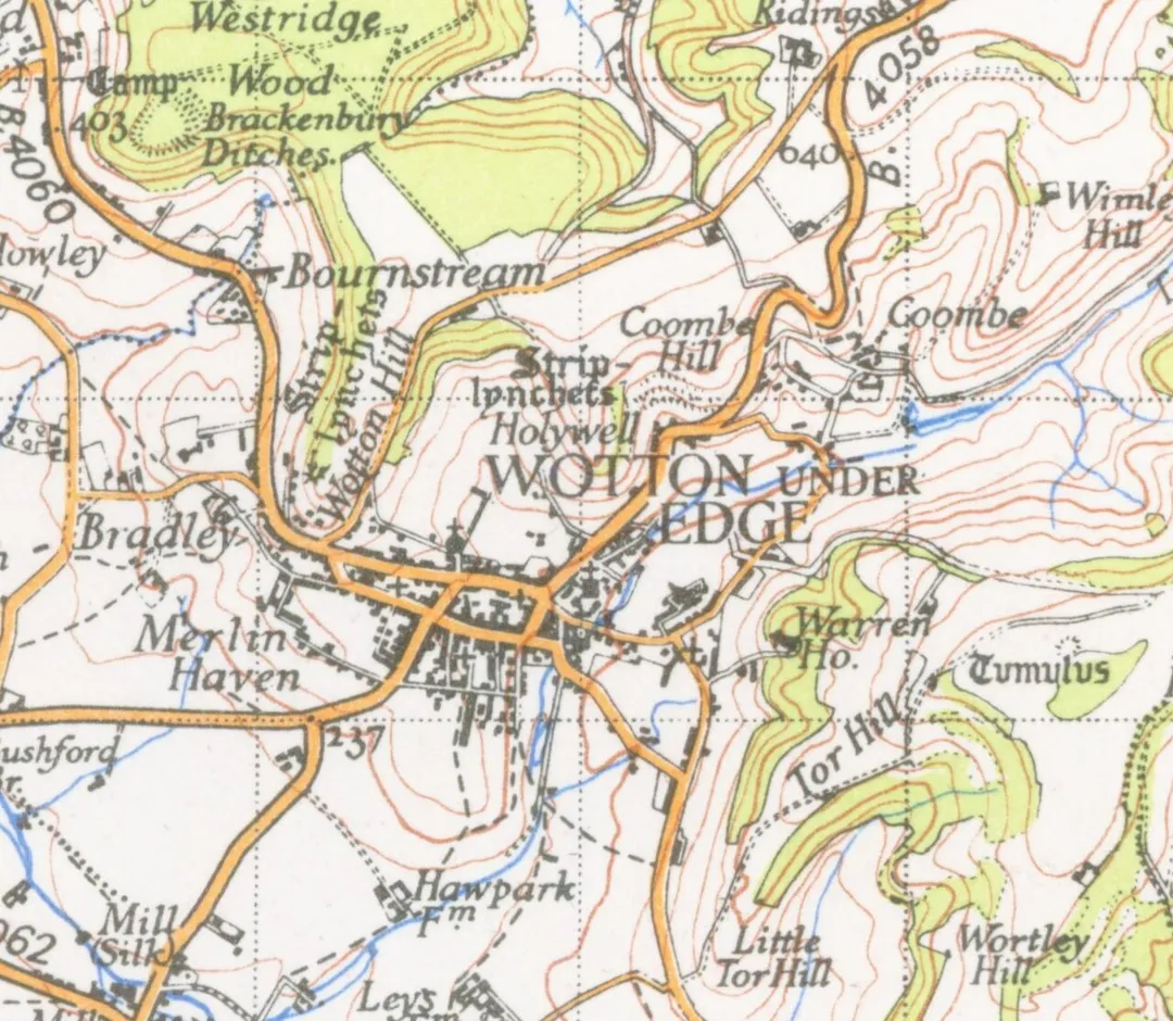Map of Wotton-under-Edge  from 1946. Scale 1 inch to the mile 600DPI Sheet 156