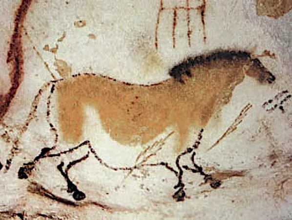 Image of a horse from the Lascaux caves made by the Cro-Magnon peoples at their hunting route in the Stone age
