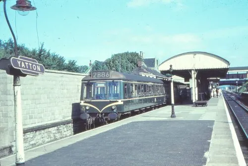 Train waits at Yatton station to depart on the Clevedon branch line on August 31, 1962.