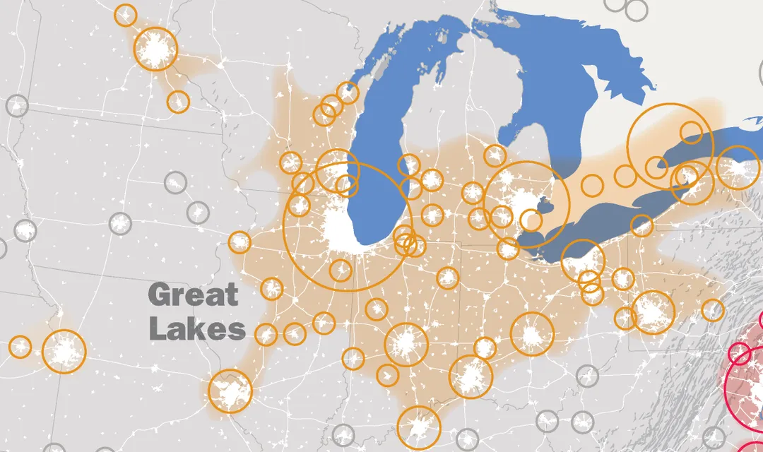 This map, created by the Regional Plan Association, illustrates the ChiPitts megaregion