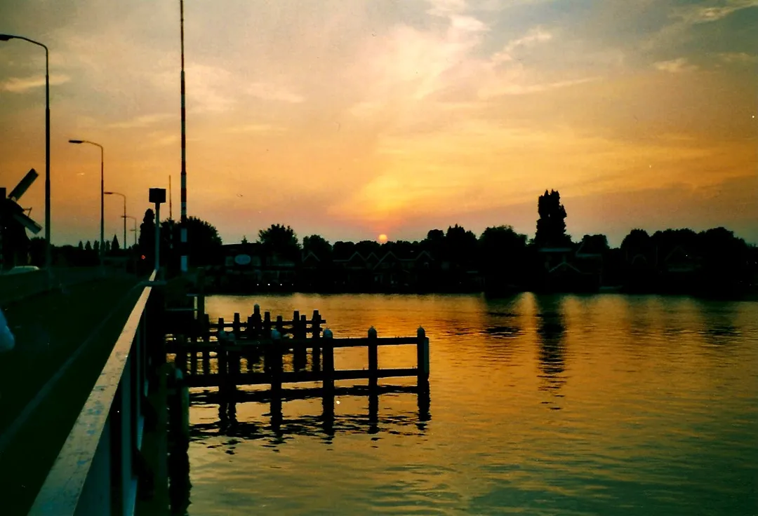 Sunset on the river Zaan, Zaanstad, The Netherlands.