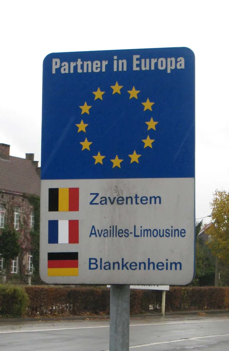 Sign showing the twin towns of Zaventem.