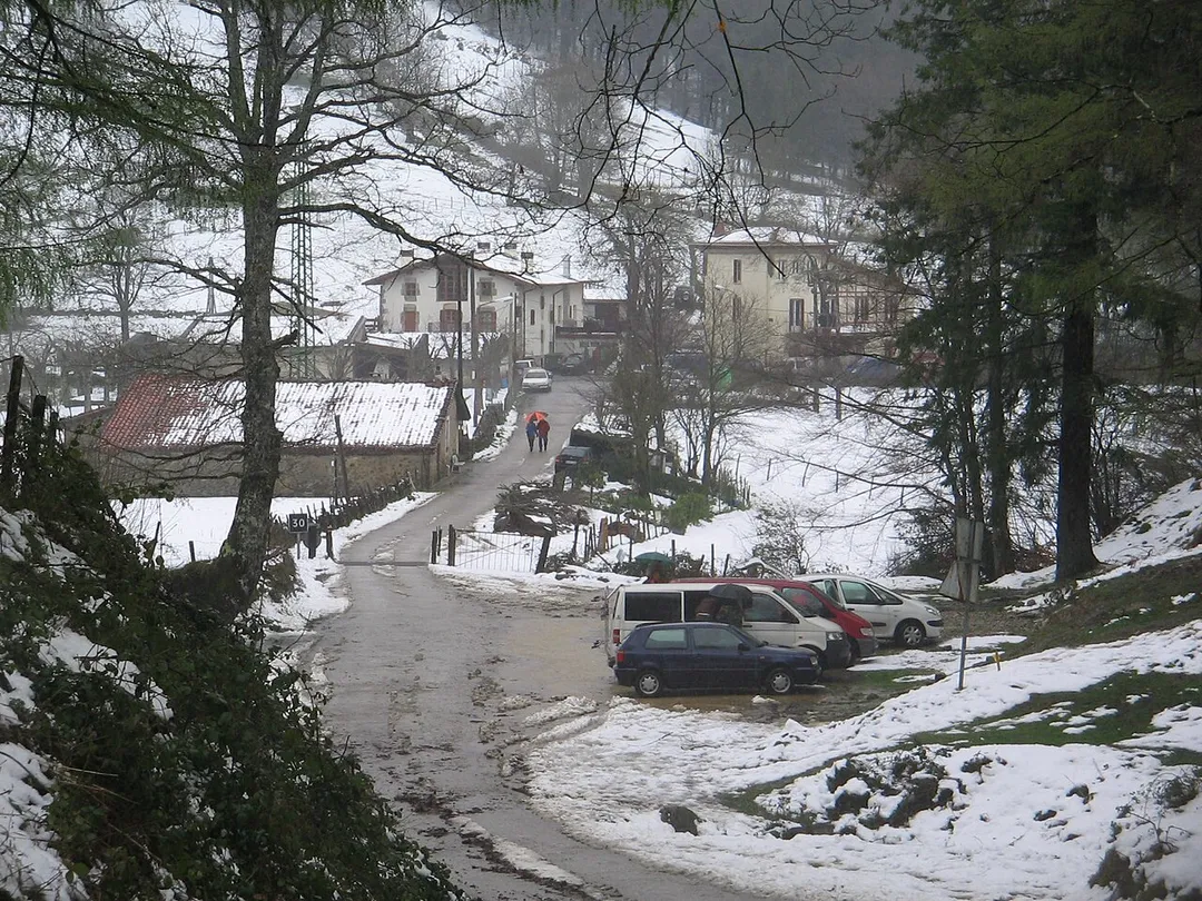 Hamlet Otzaurte of Zegama, Basque Country in winter