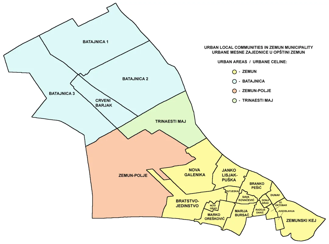 Urban local communities in Zemun municipality.Urbane mesne zajednice u opštini Zemun.