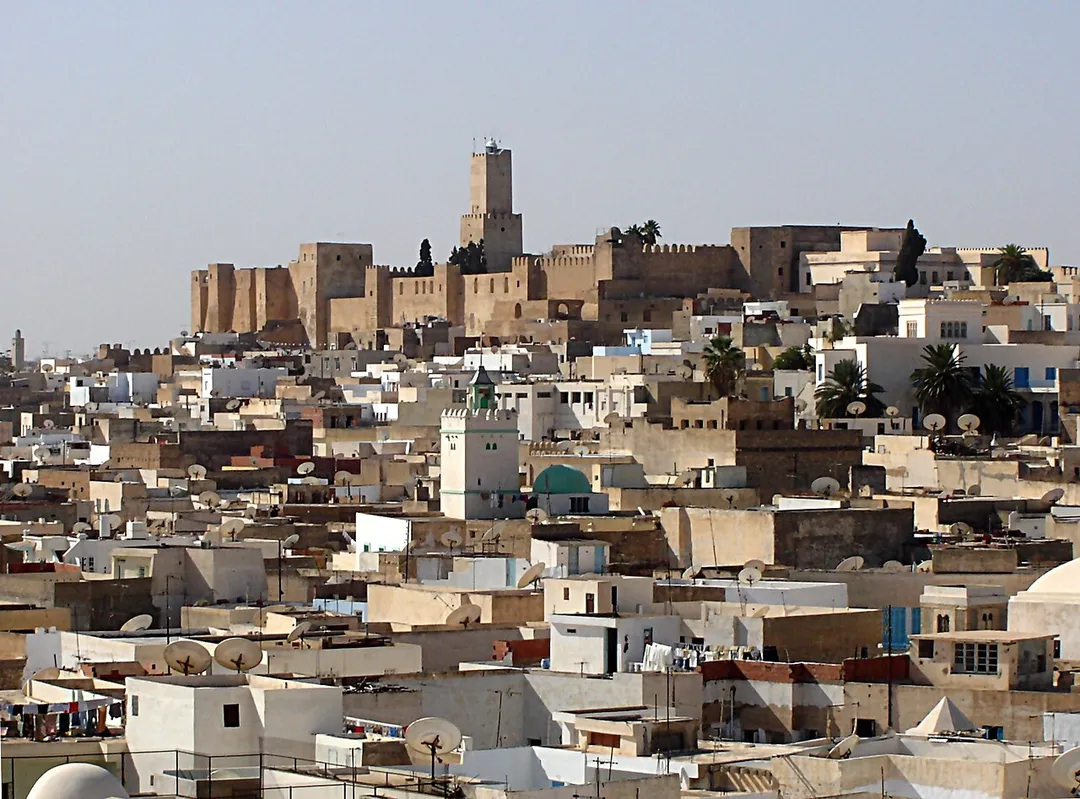 View von the Ribat tower over the Medina on the Kasbah, Sousse, Tunisia.
