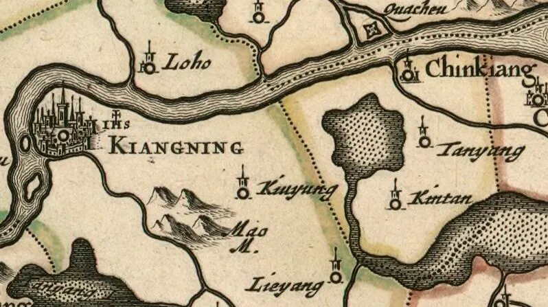 Zhenjiang Prefecture (鎭江府), excerpted from "Nanjing or Jiangnan, 9th Province of the Chinese Empire", in the 1655 Novus Atlas Sinensis.