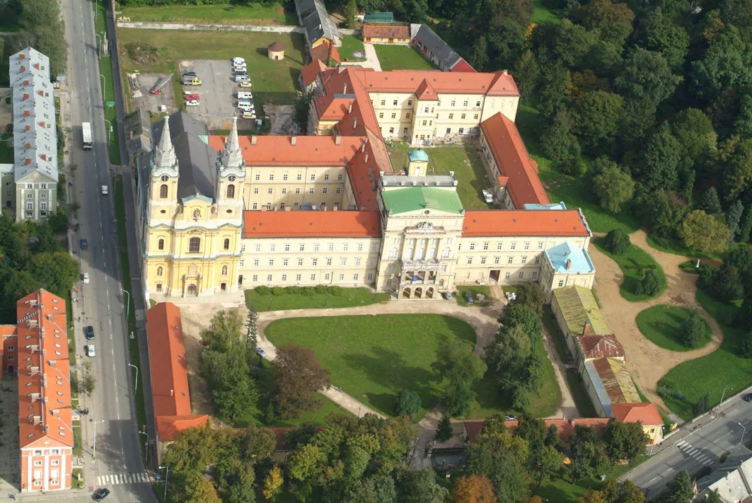 Aerial photograph of Cistercian Church and Abbey of Zirc, Hungary